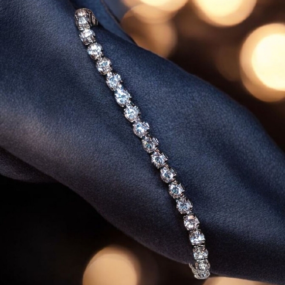 925 Sterling Silver CZ Diamond Tennis Bracelet - Picture 9 of 13